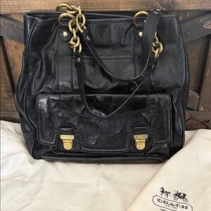 Coach Black Leather Shoulder Bag with Gold Hardware